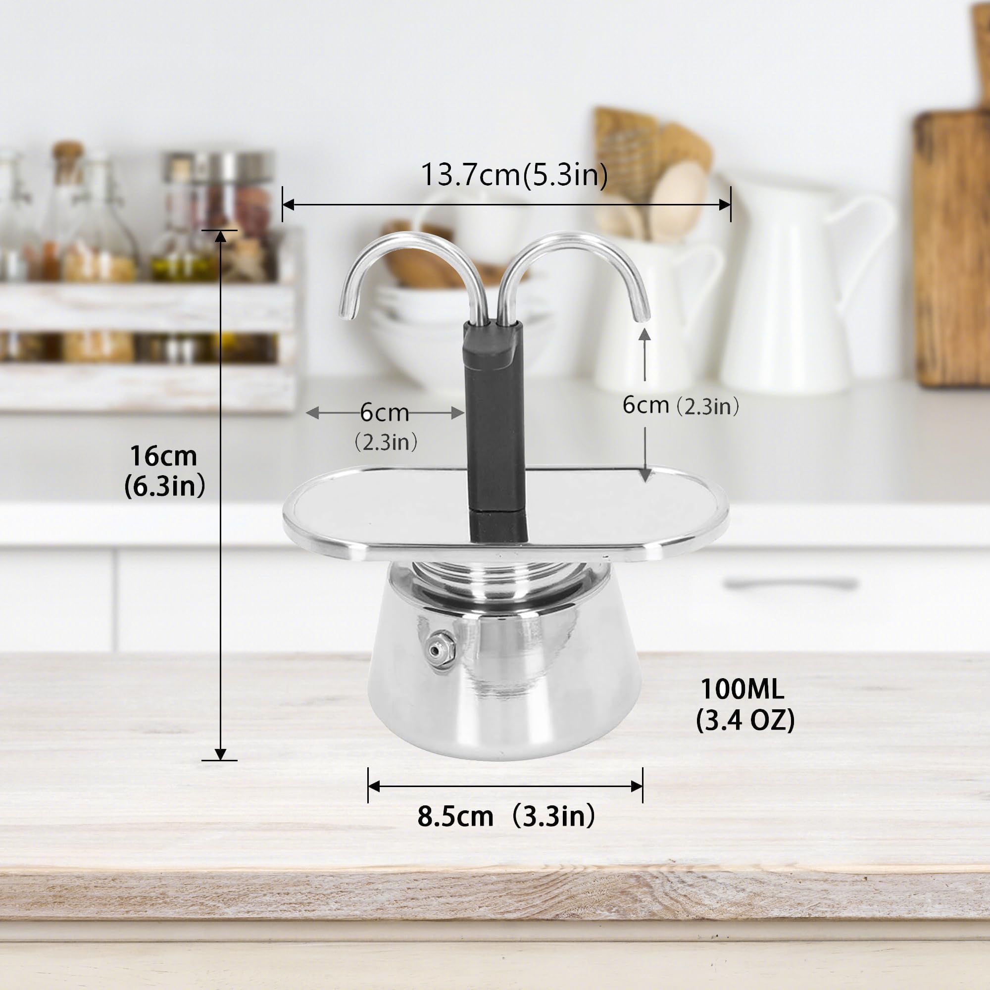 Moka pot 2 cup stovetop design on kitchen counter