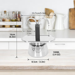 Moka pot 2 cup stovetop design on kitchen counter