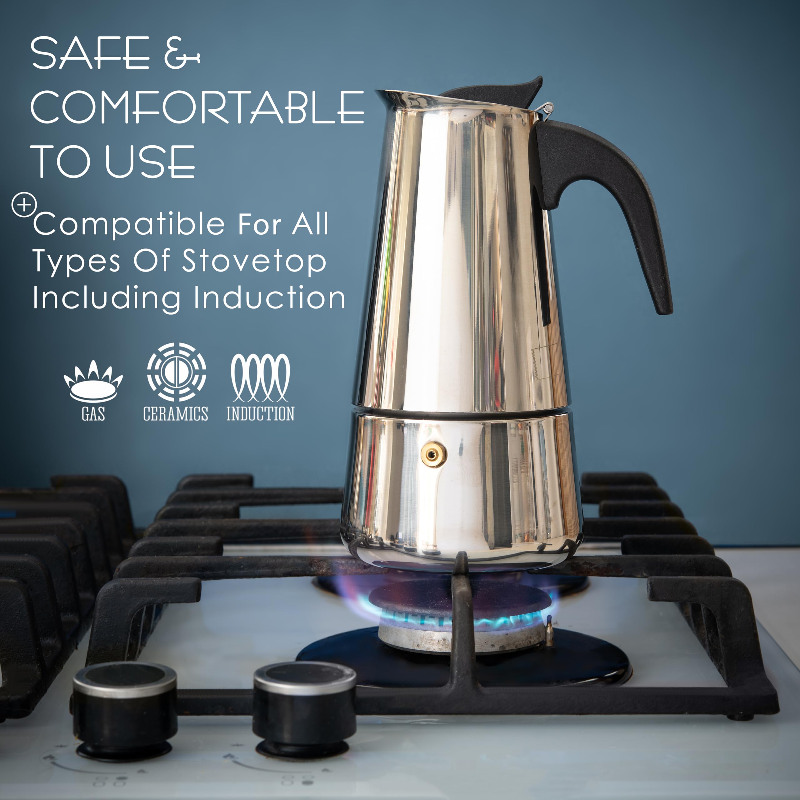 Moka pot for home or outdoor use stainless steel