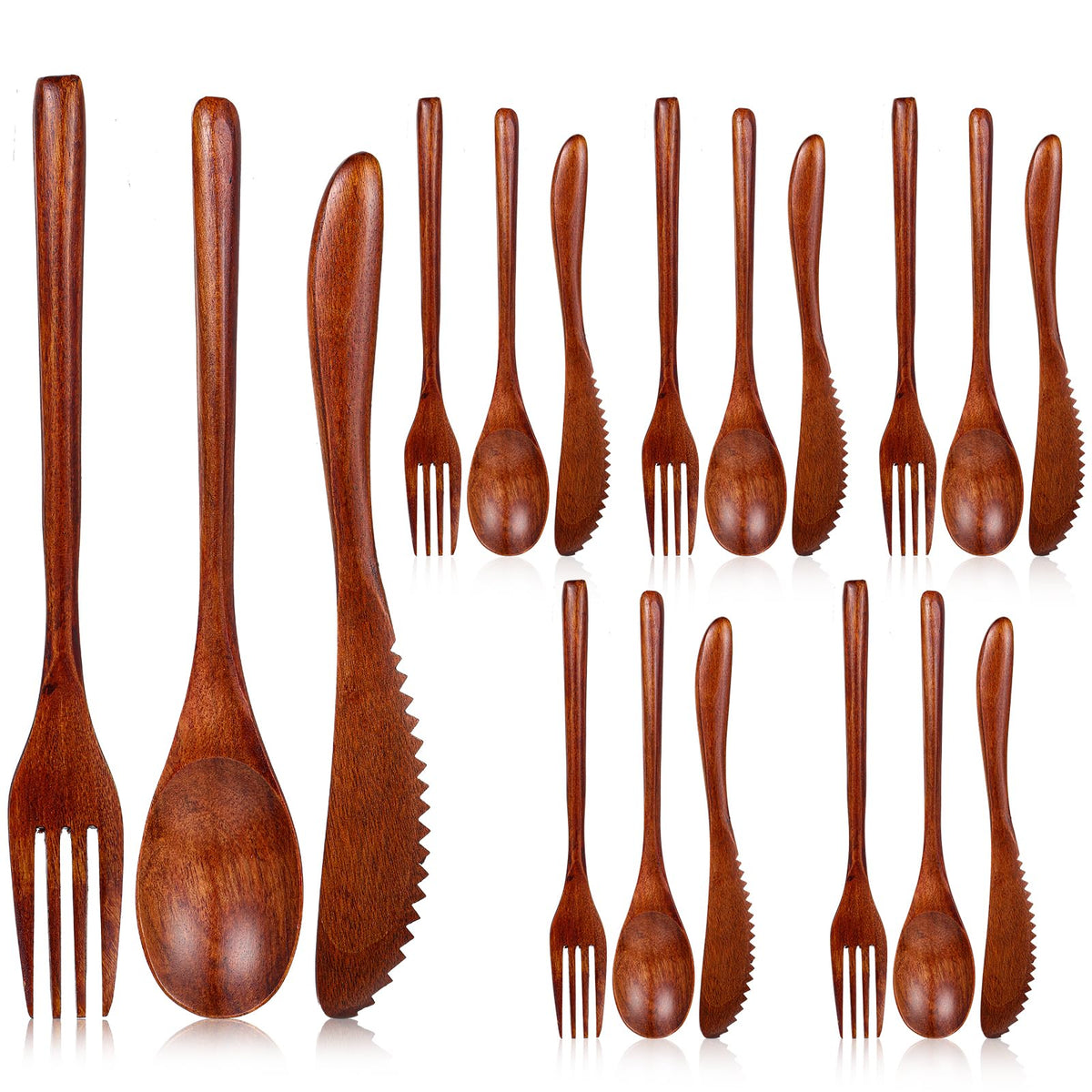 Molain wooden utensils eating 18pcs spoons forks knives set