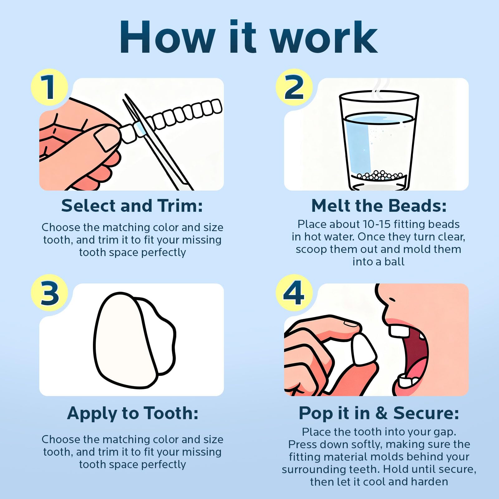 Moldable thermal beads used in tooth repair kit