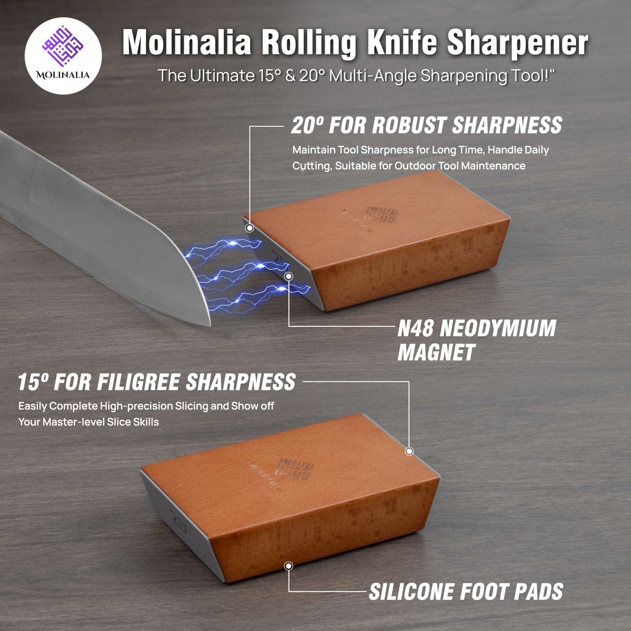 Birchwood body of Molinalia knife sharpener