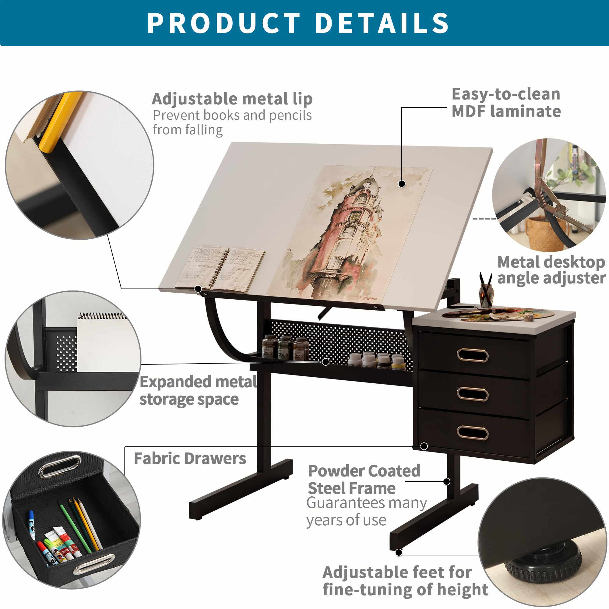 Under-desk storage compartments on MOMONITOR desk