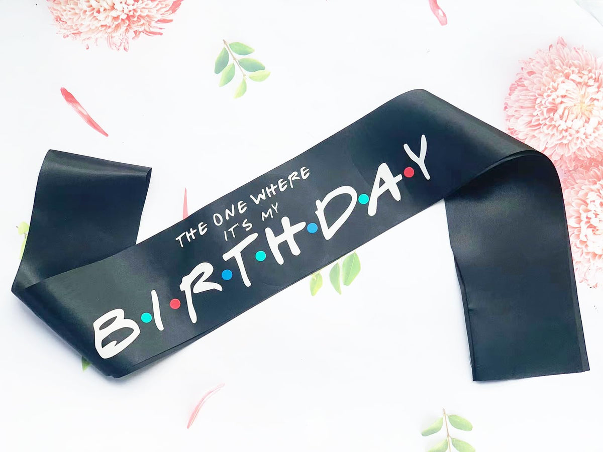 MONBISTY birthday sash black satin 33in long