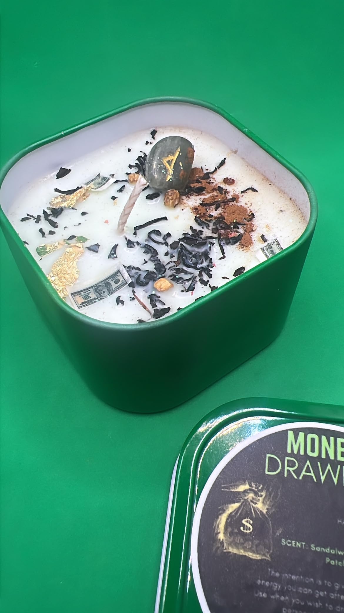 Crystal stones vary in size on Money Drawing Candle