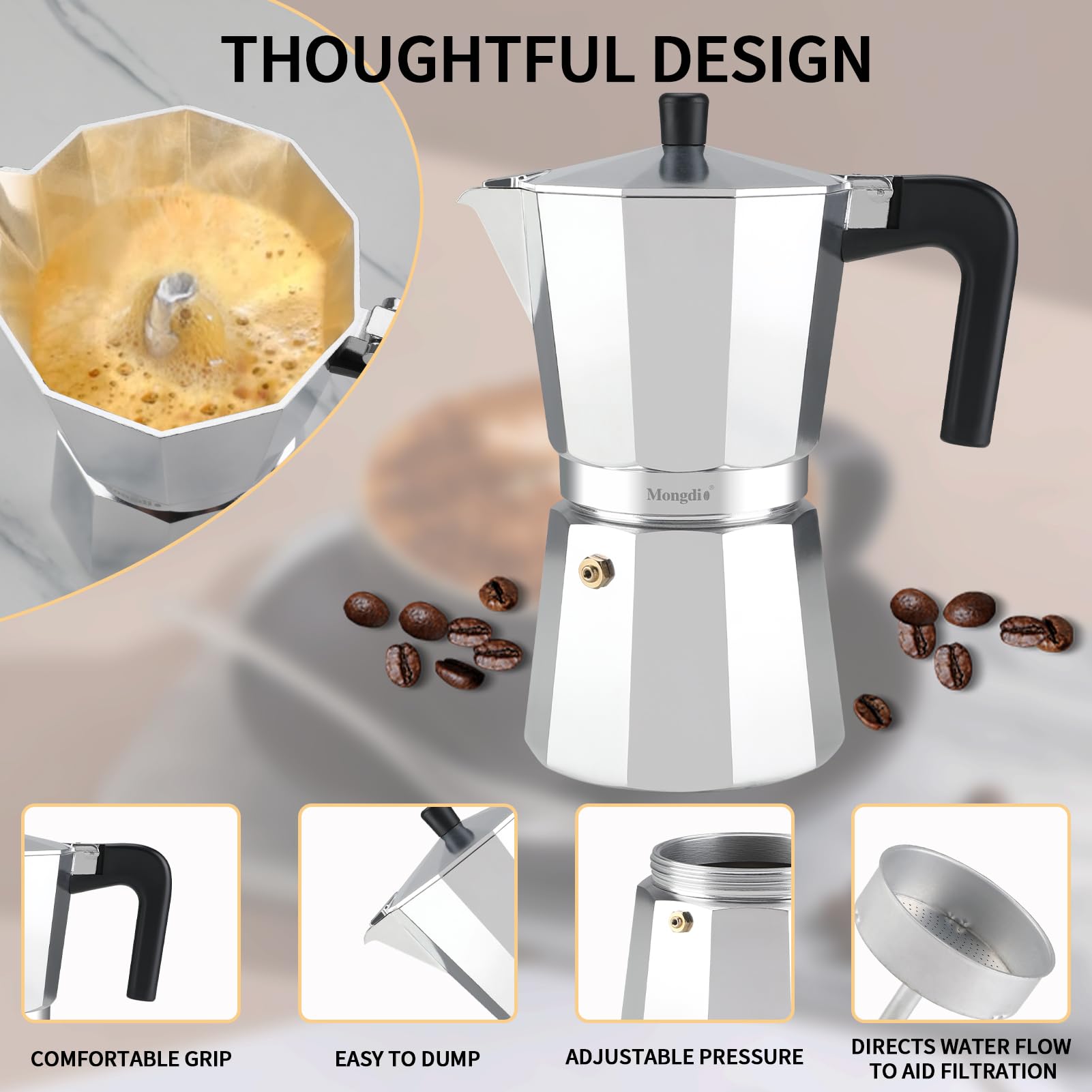 Mongdio 6 cup espresso pot 10 oz size