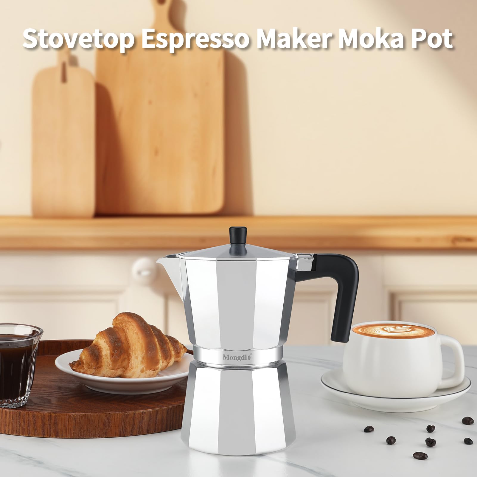 Mongdio moka pot with heat resistant handle and spout