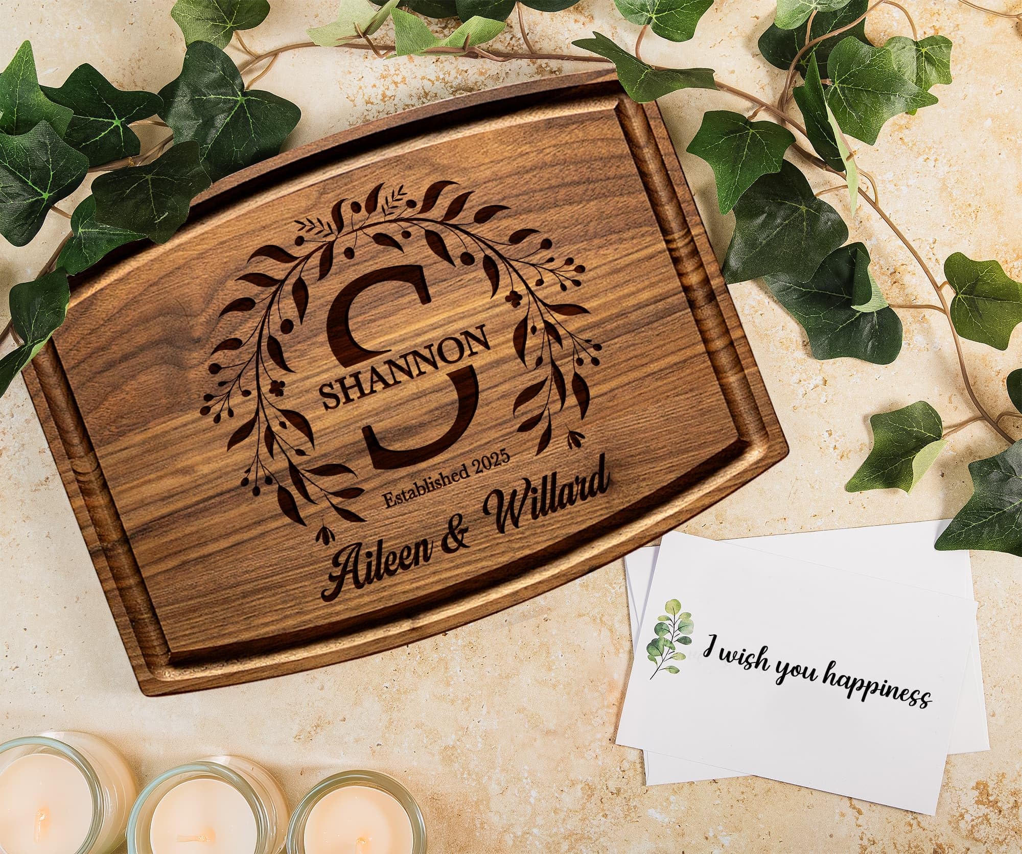 Monogram engraving cutting board for couples
