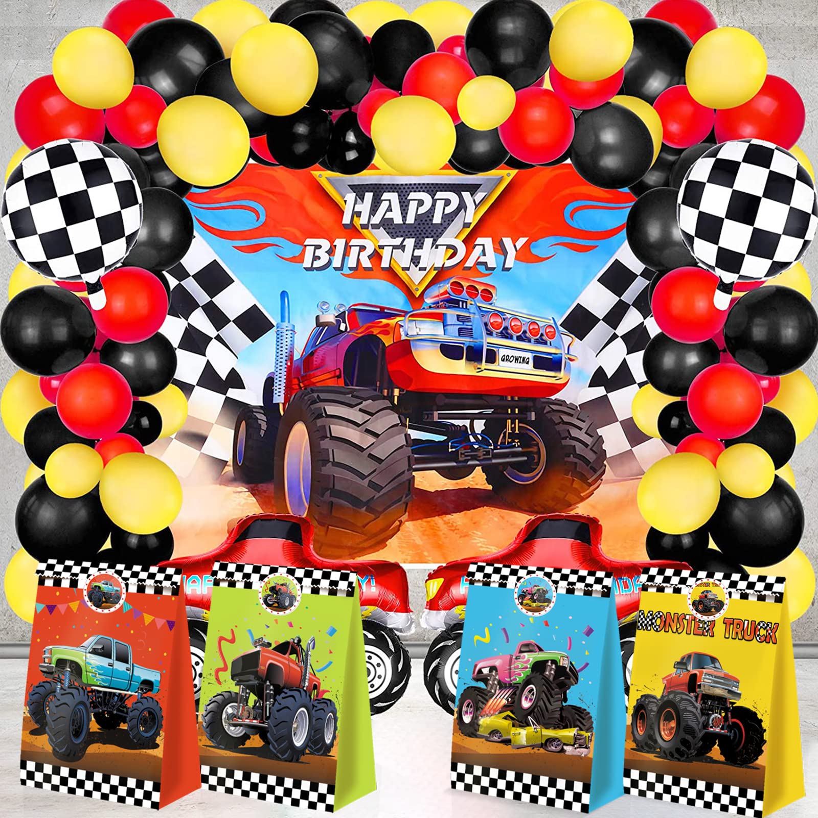 Monster Truck party favors packaging and colors