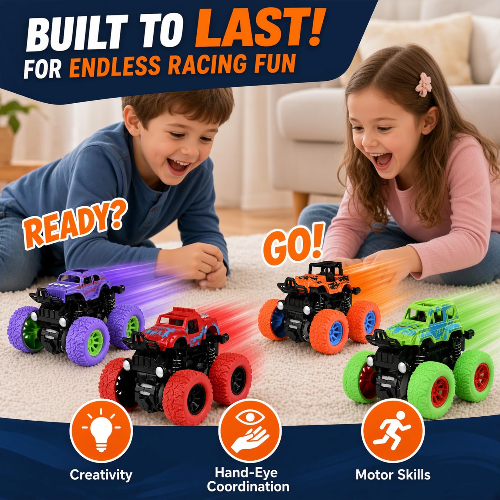 Four-wheel drive toy trucks with shockproof springs