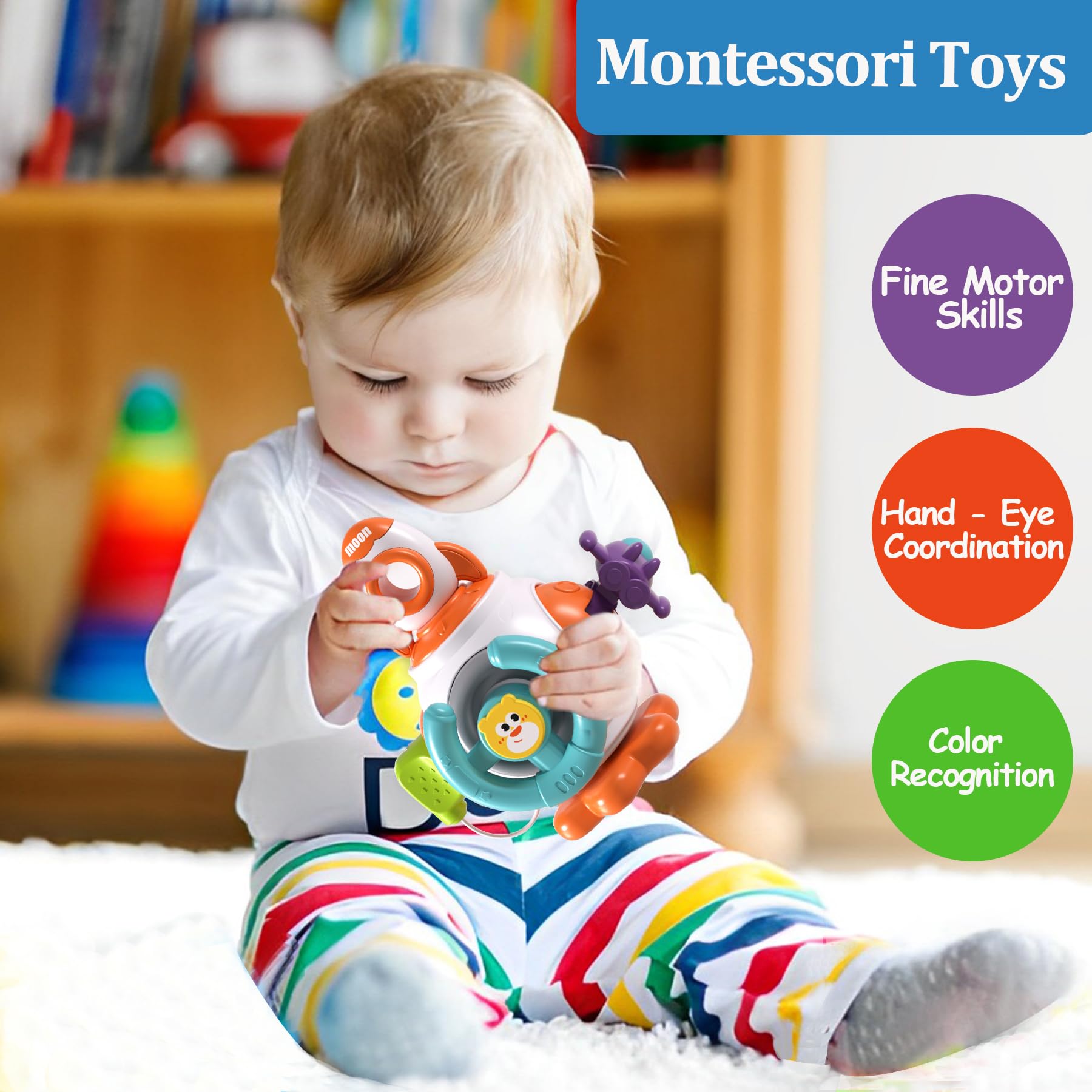 Travel friendly Montessori Busy Board Cube Toy for kids on the go