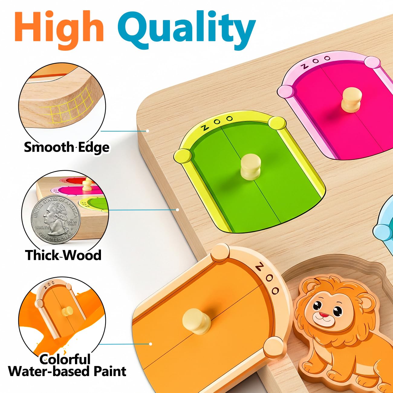 Easy-grasp wooden knobs for lifting and sorting
