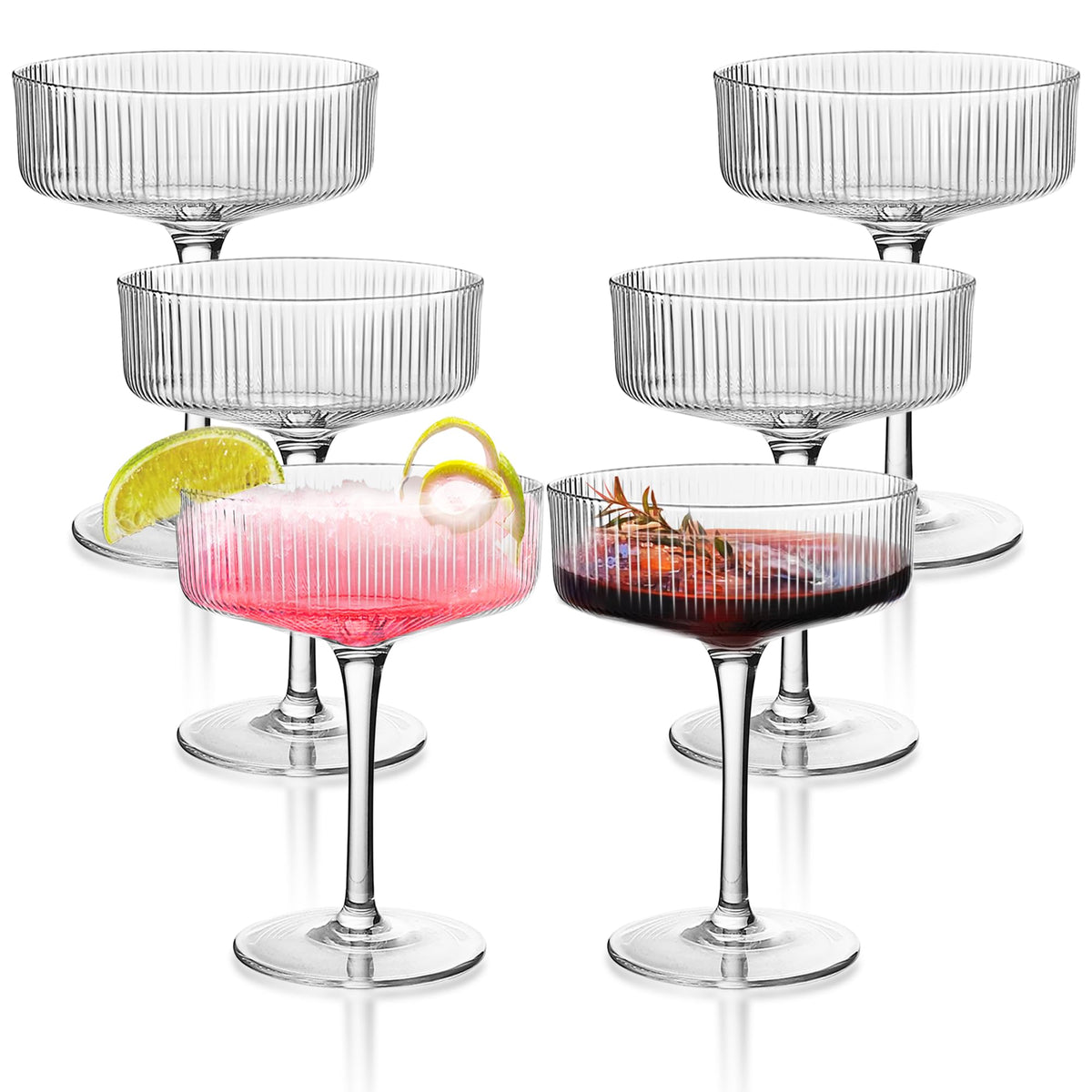 Montex 6 Pcs ribbed coupe glasses set on table