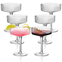 Montex 6 Pcs ribbed coupe glasses set on table