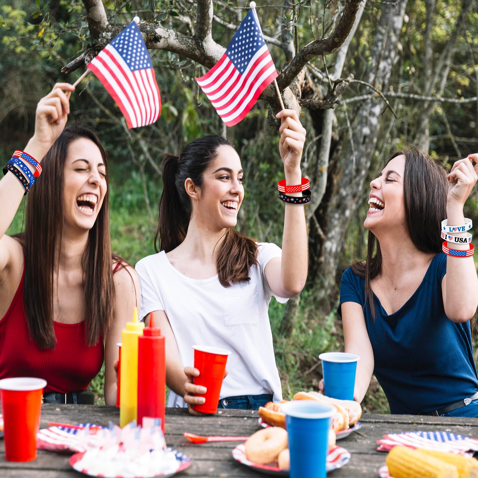 USA flag wristbands Moon Boat bulk pack