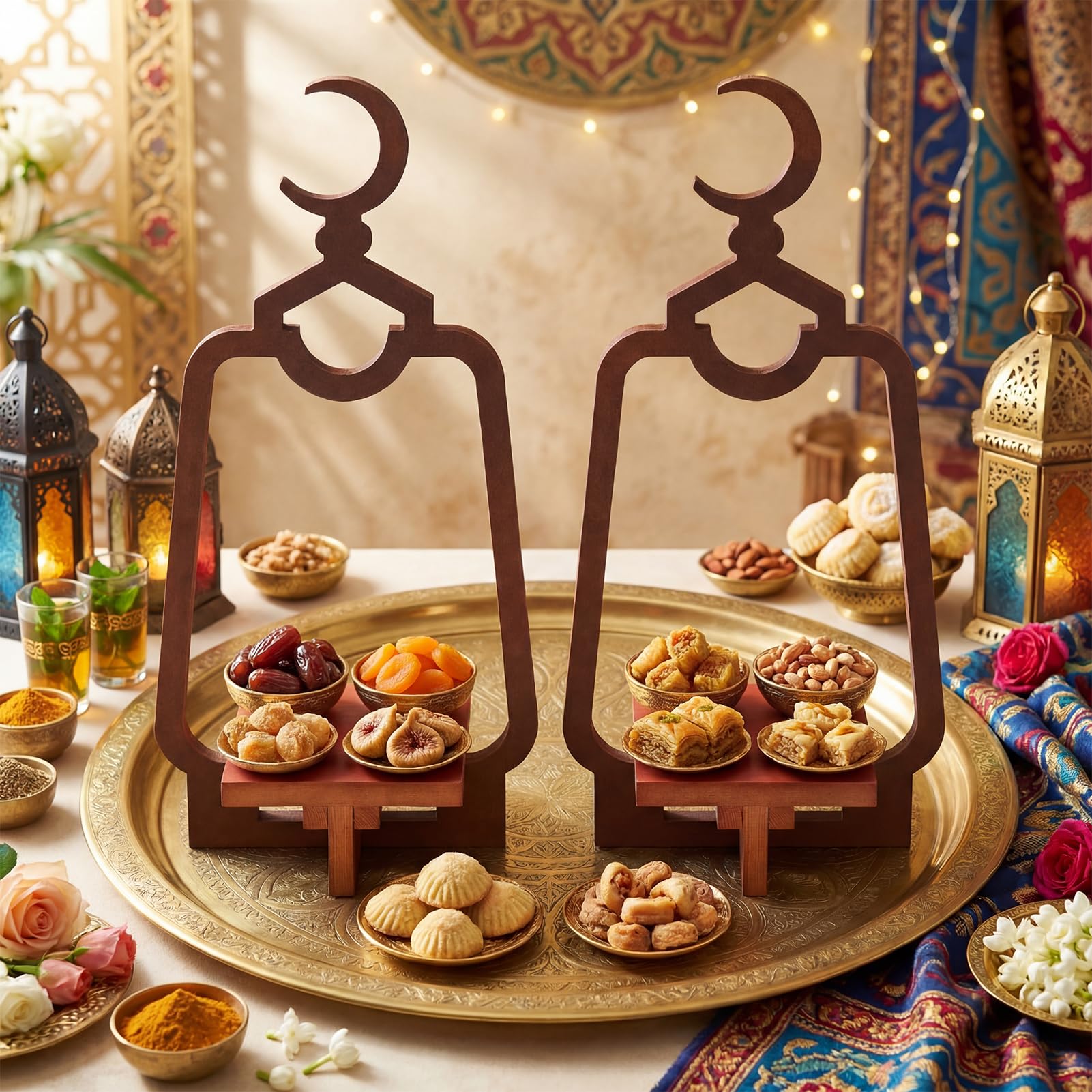 Moon Eid decorative wooden trays for Ramadan gatherings