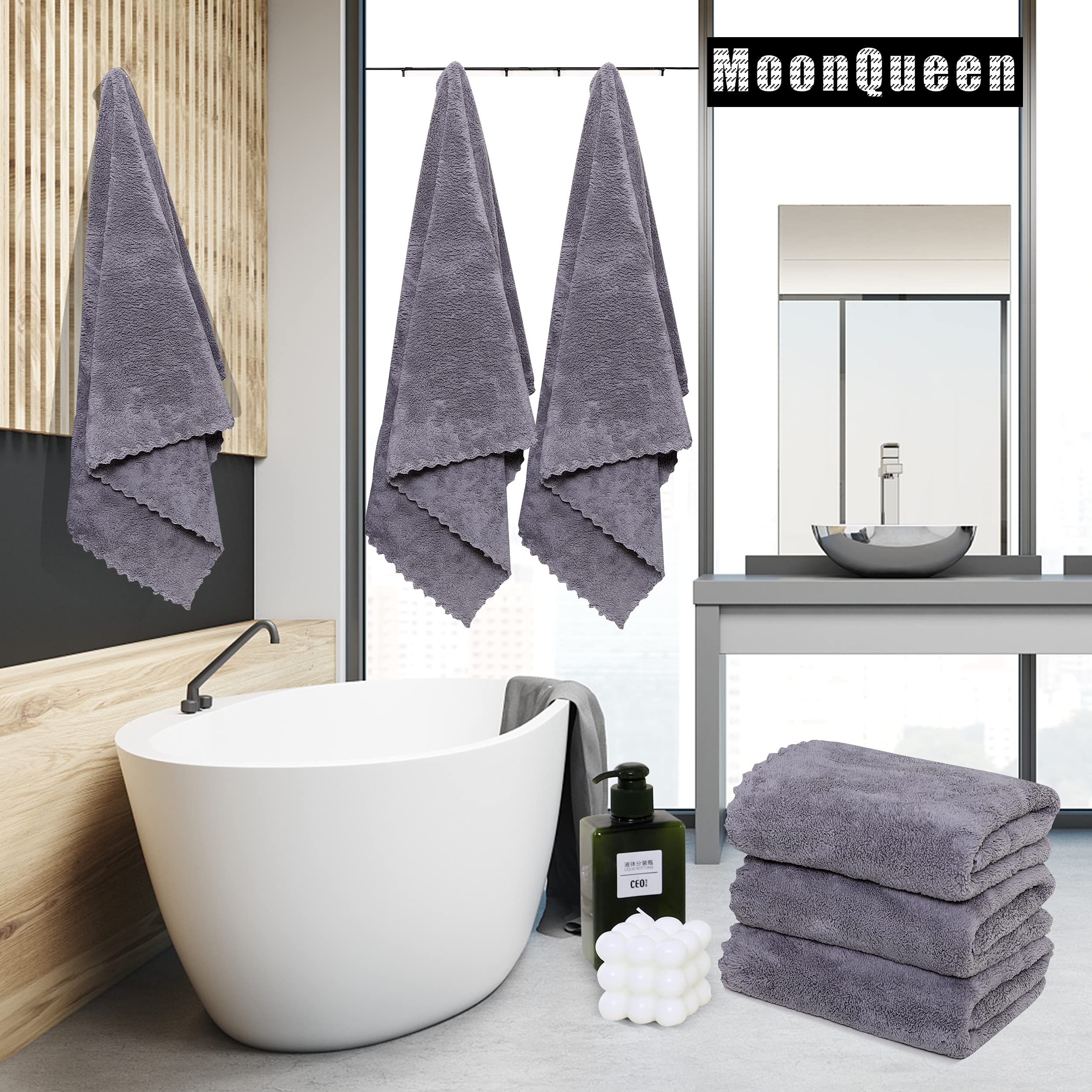 Moonqueen premium bath towel set microfiber coral velvet