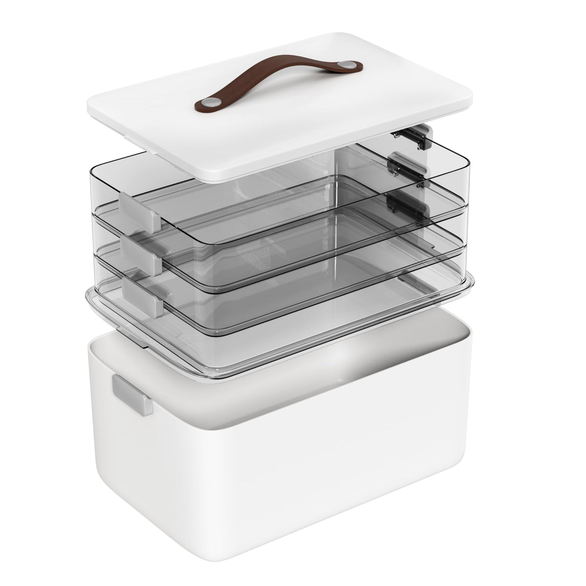 MOPALL 4-Tier medicine organizer storage box with lid and leather handle