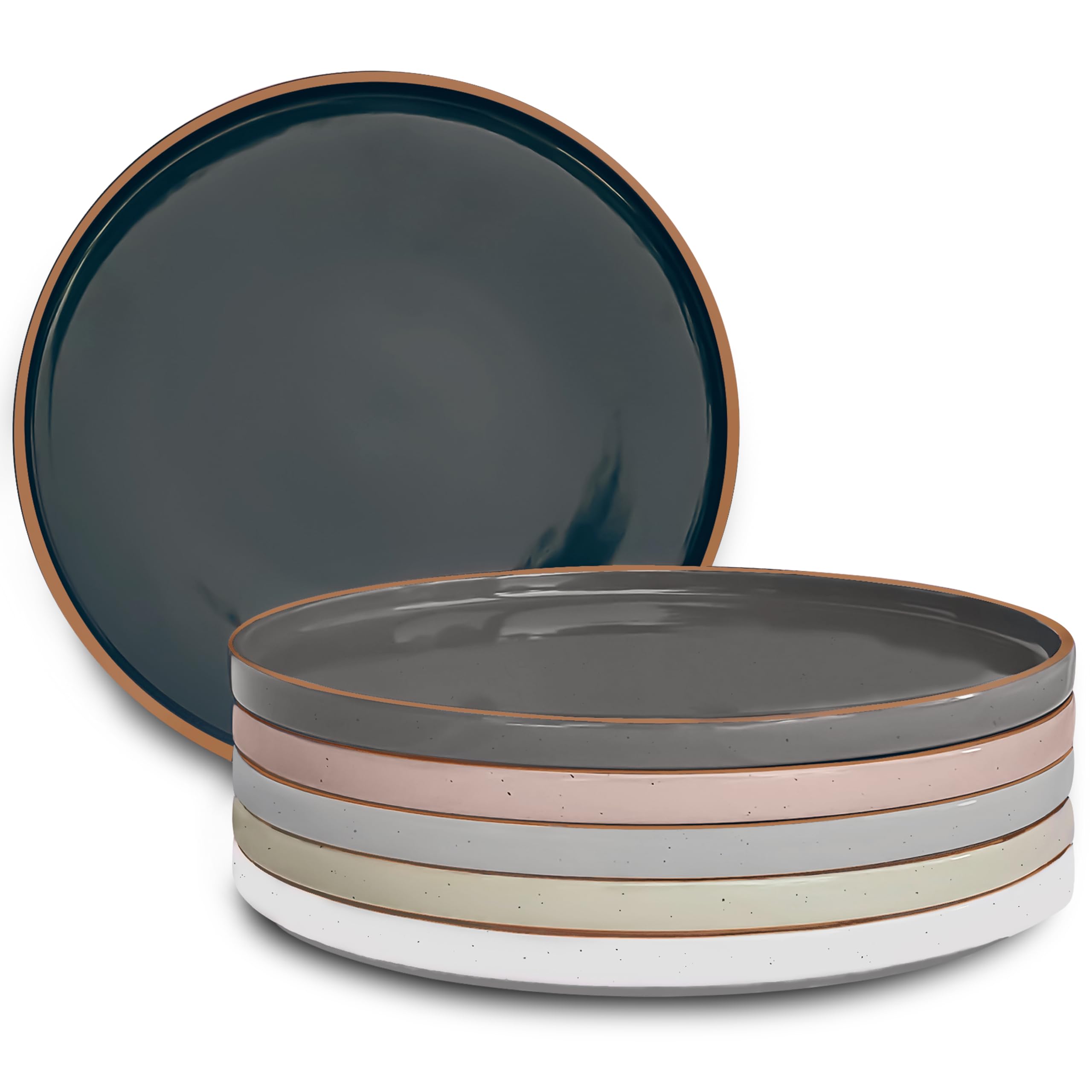 MORA Ceramic Flat Dinner Plates set of 6 in assorted neutrals