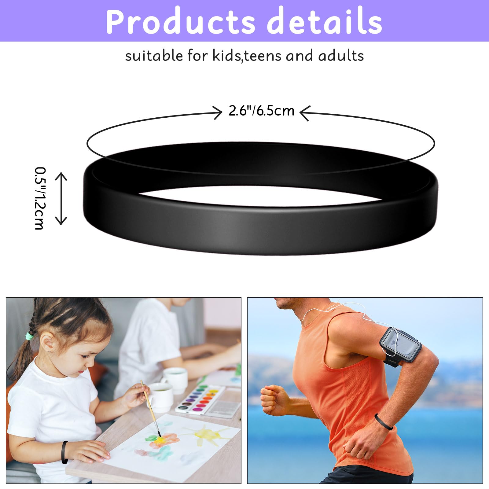 Morcheiong black silicone wristbands 12 pack close up image