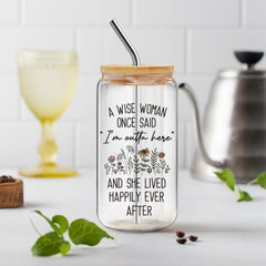 Moreyuyee I'm Outta Here 16 oz glass tumbler gift for retirement