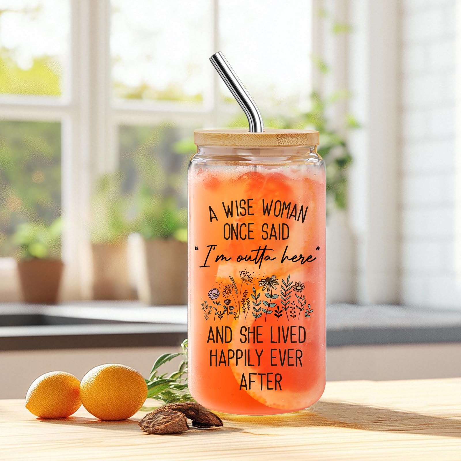 Glass tumbler with bamboo lid stainless steel straw by MOREYUYEE