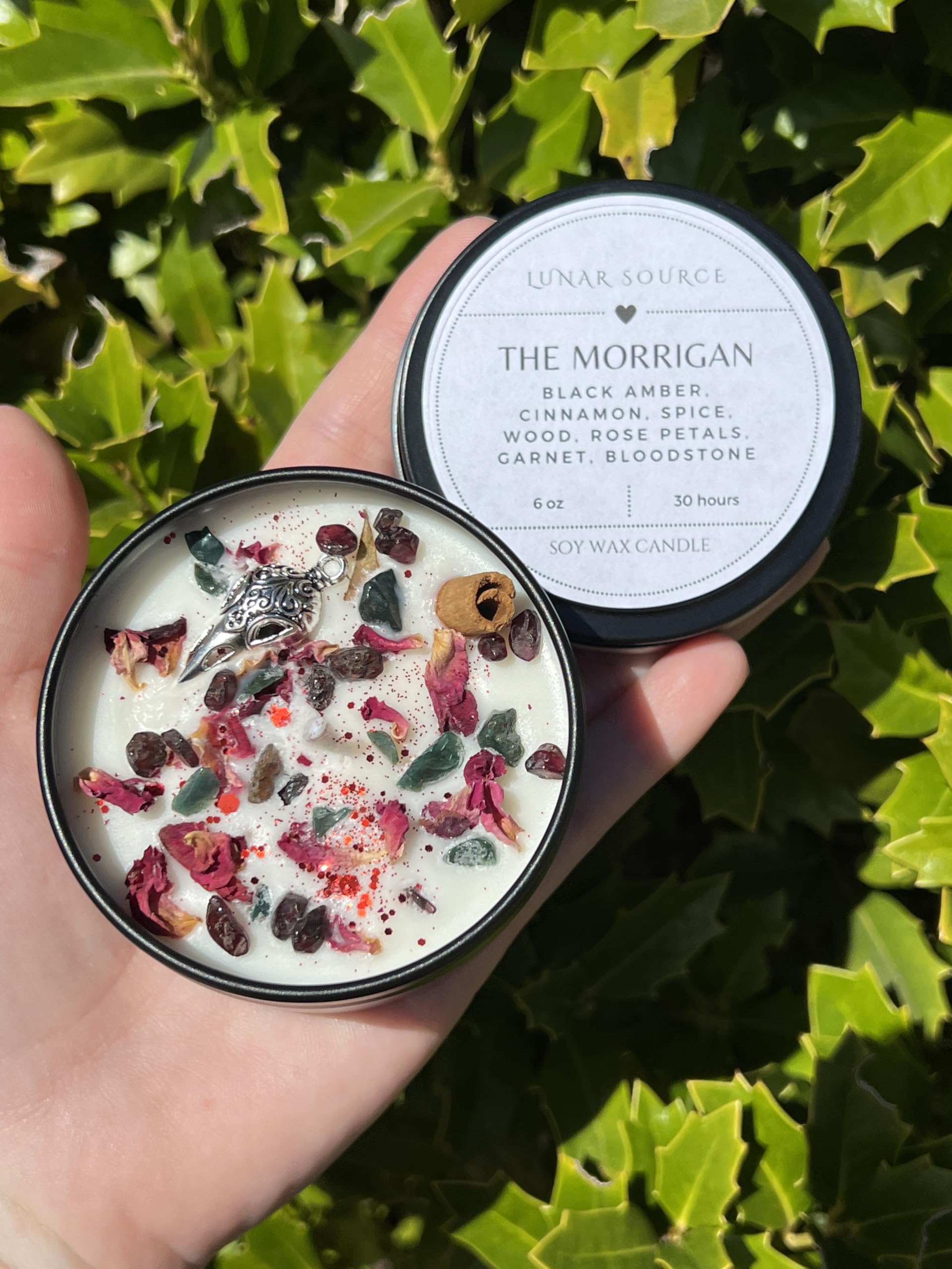 Notes of cypress fir plum saffron cinnamon on Morrigan candle