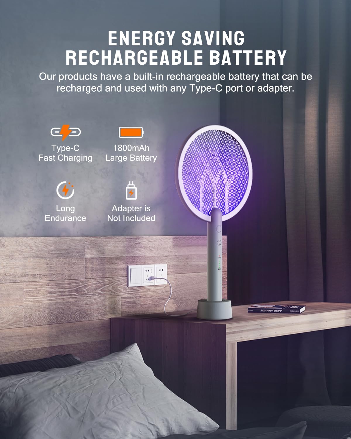 Rechargeable 1800mAh battery and base charging area