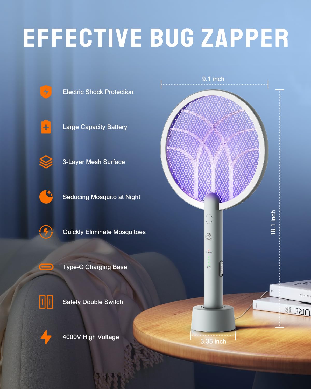 Purple Mosiller mosquito swatter with 3-layer mesh