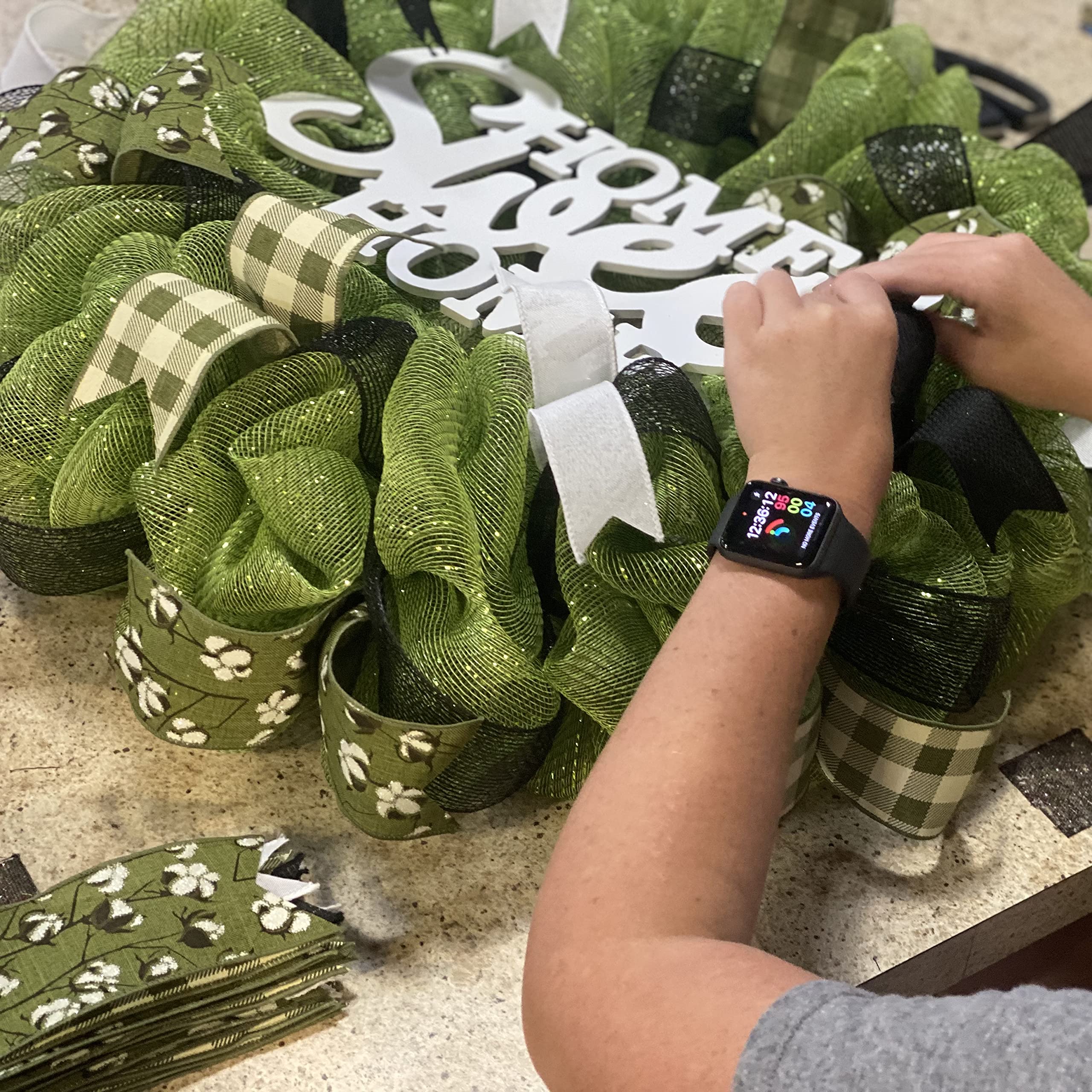 Removable wood sign center on Home Sweet Home Wreath