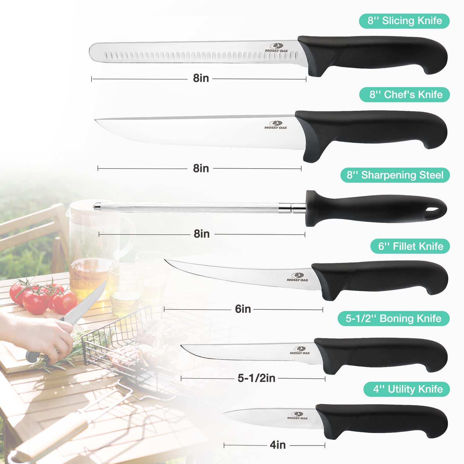 Mossy Oak kitchen knife set 8 inch slicing knife