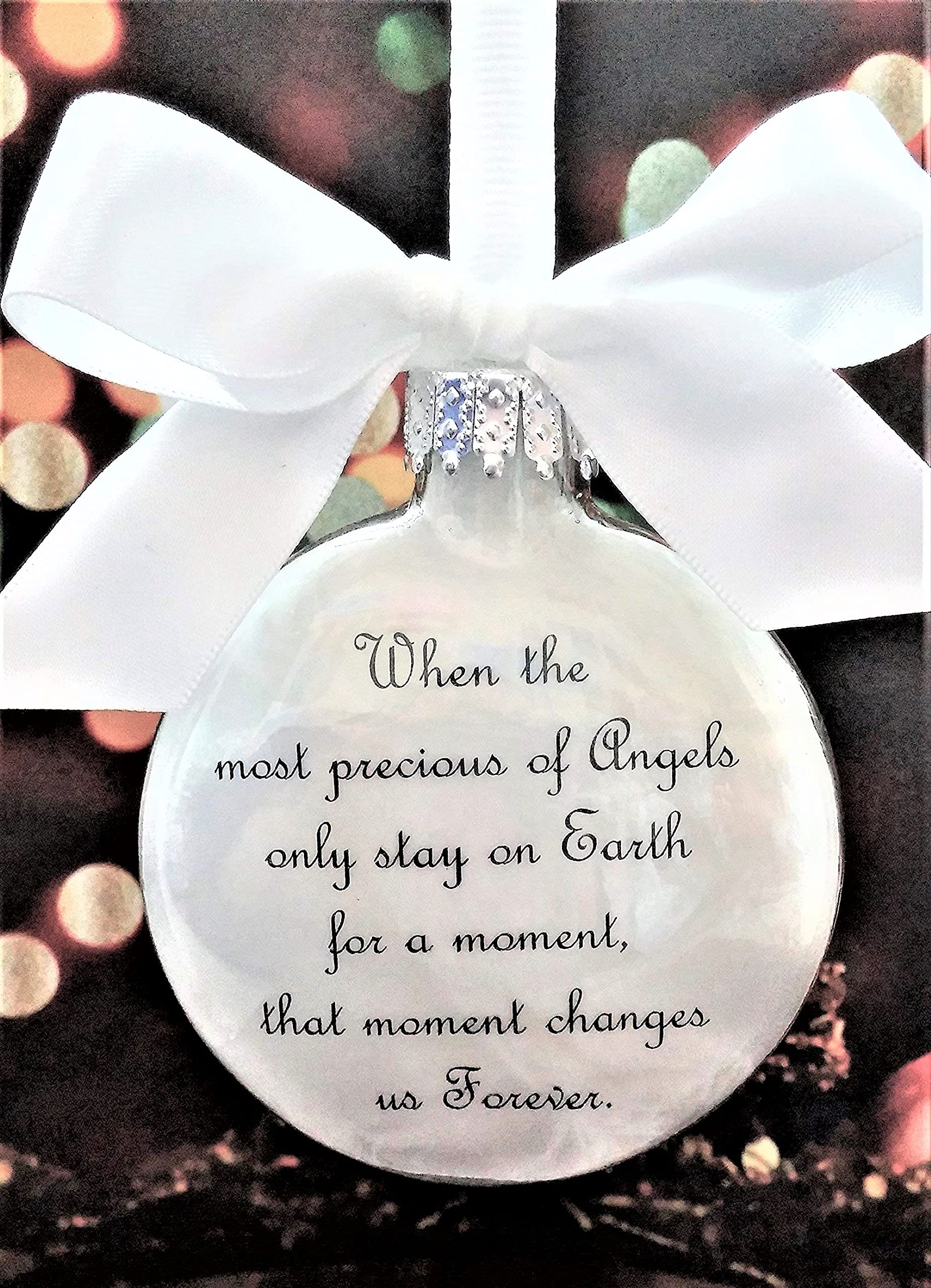 Feather filled glass memorial ornament for angels