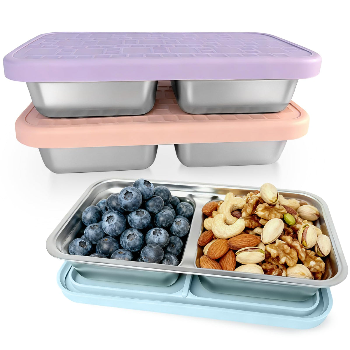 Mostdream 3 pack 15 oz stainless steel snack containers for kids with silicone lids