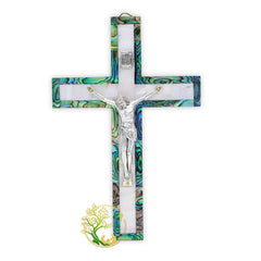 Mother of Pearl crucifix wall decor olive wood