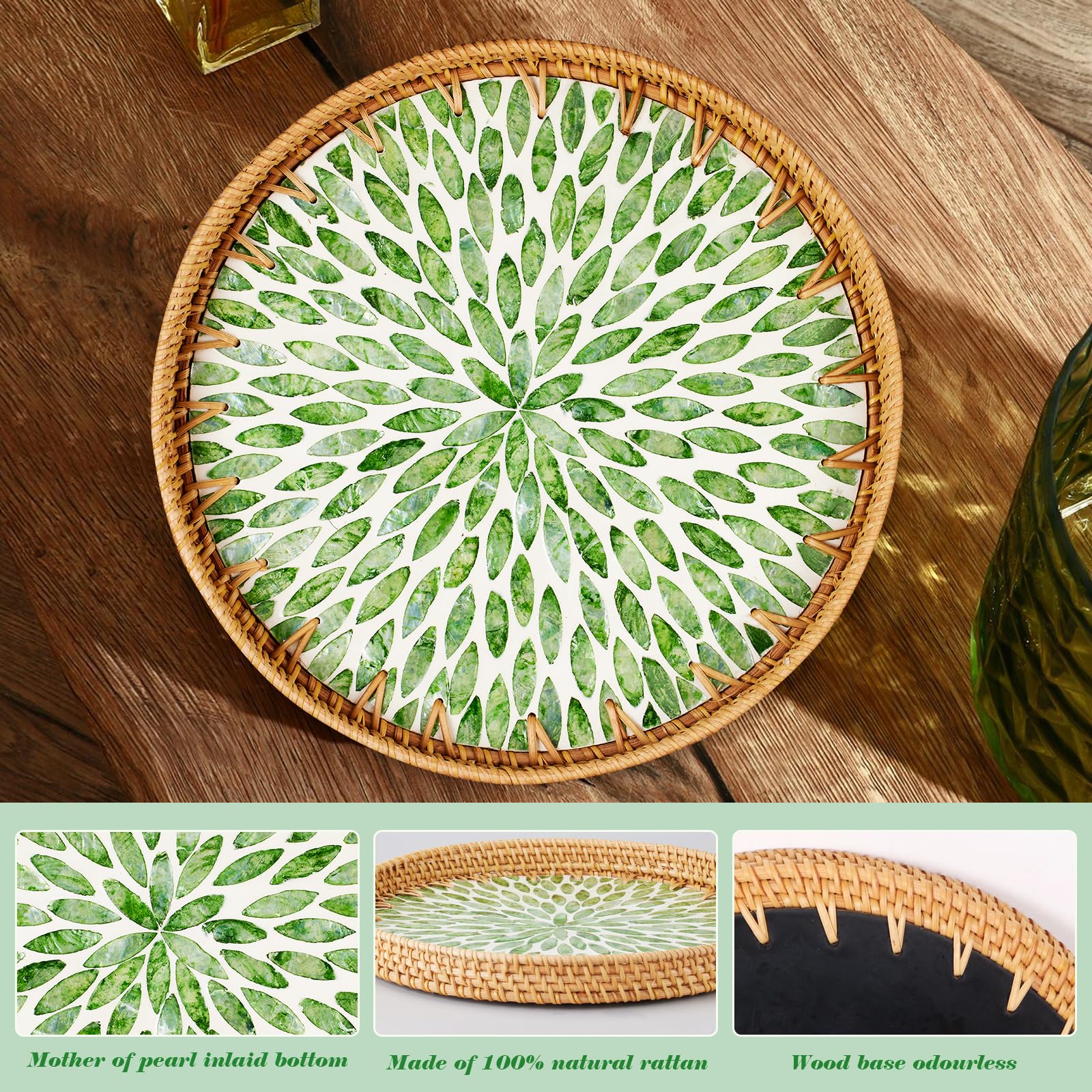 mother of pearl inlay detail on tray