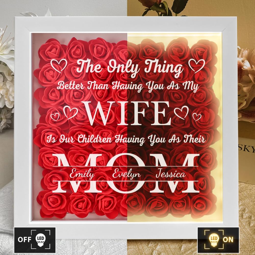 Mothers day gift flower shadow box with durable wood and acrylic front