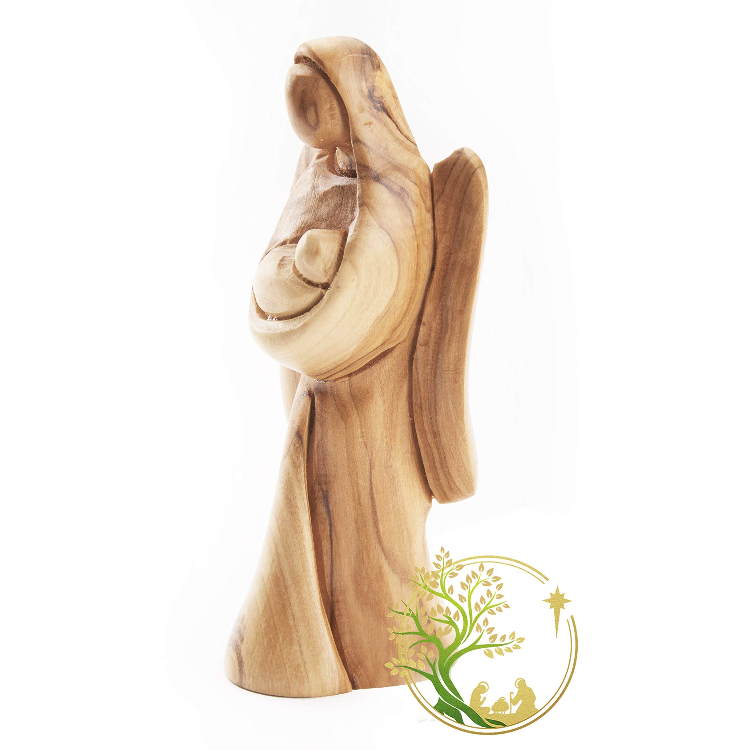 Gift-ready olive wood angel statue for mothers and newborns
