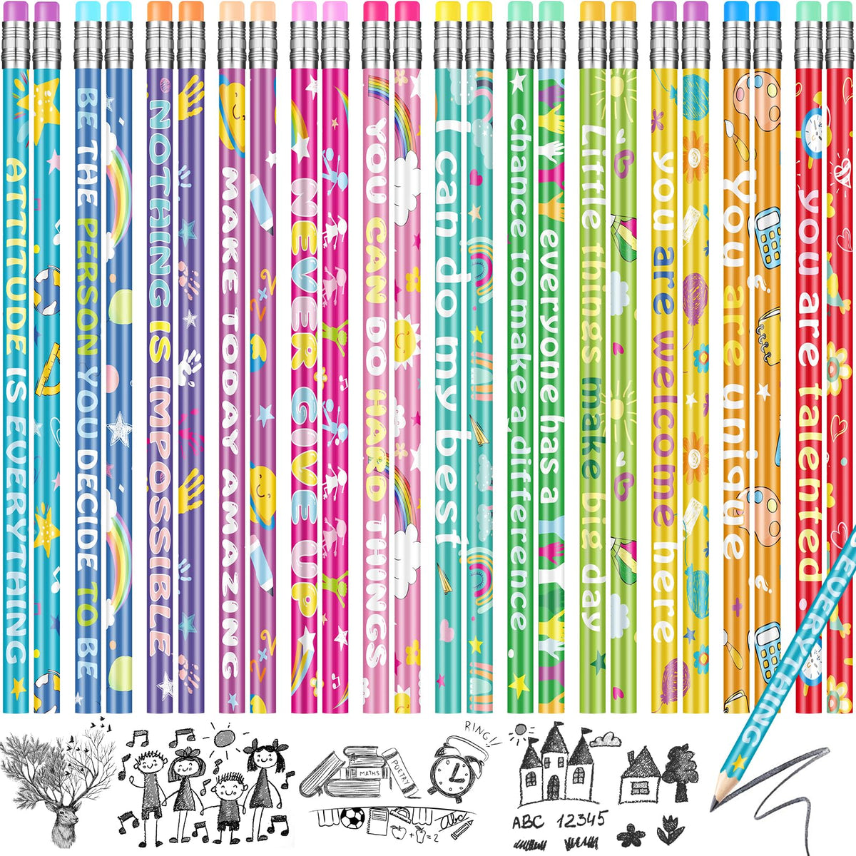 100 piece rainbow motivational pencils bulk for classroom use