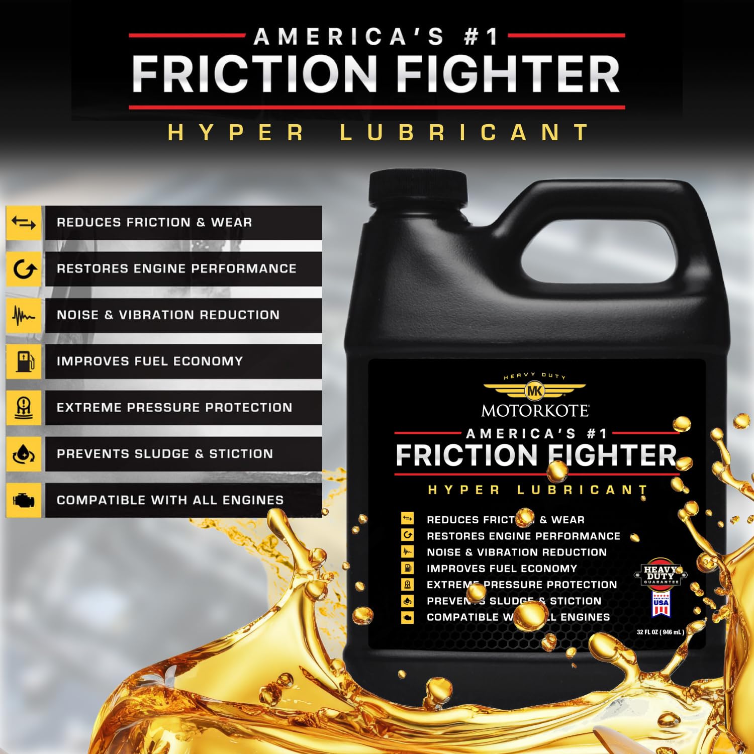 Motorkote heavy duty hyper lubricant engine treatment bottle black