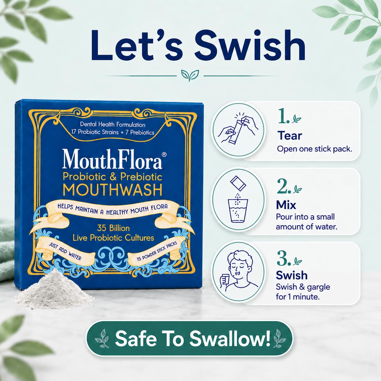 MouthFlora adult mouthwash designed for daily use