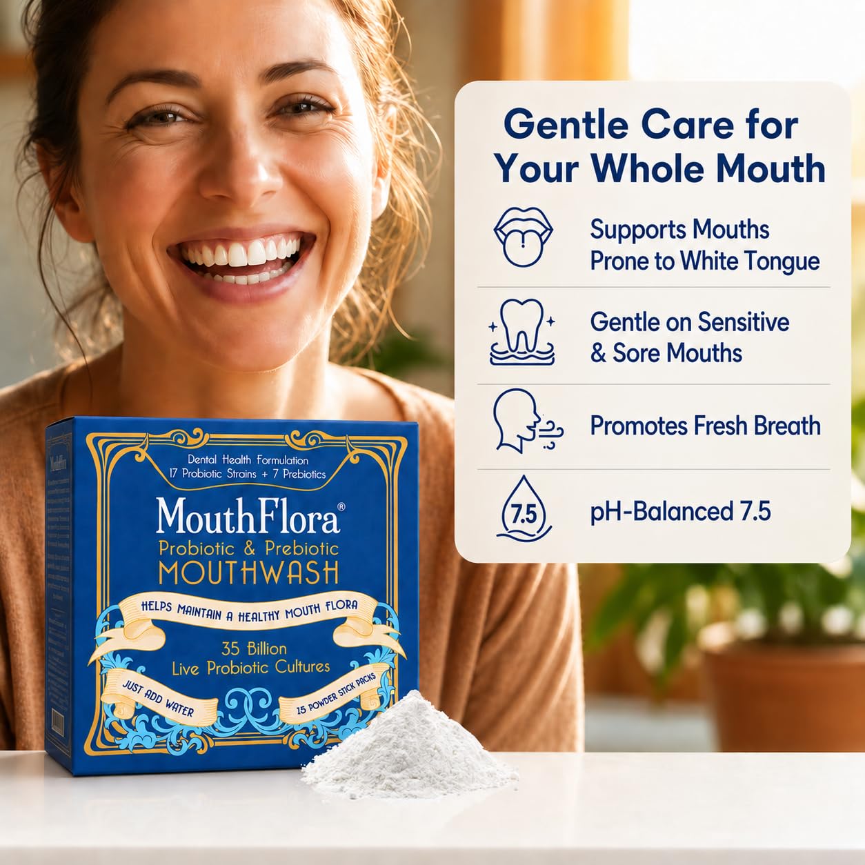 MouthFlora mouthwash 35 billion probiotic cultures per serving