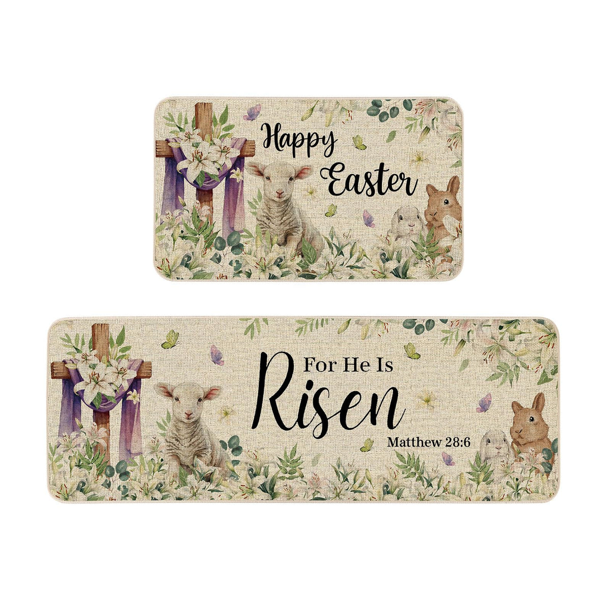 Moutina Happy Easter Kitchen Rugs Set of 2 17x29 inch
