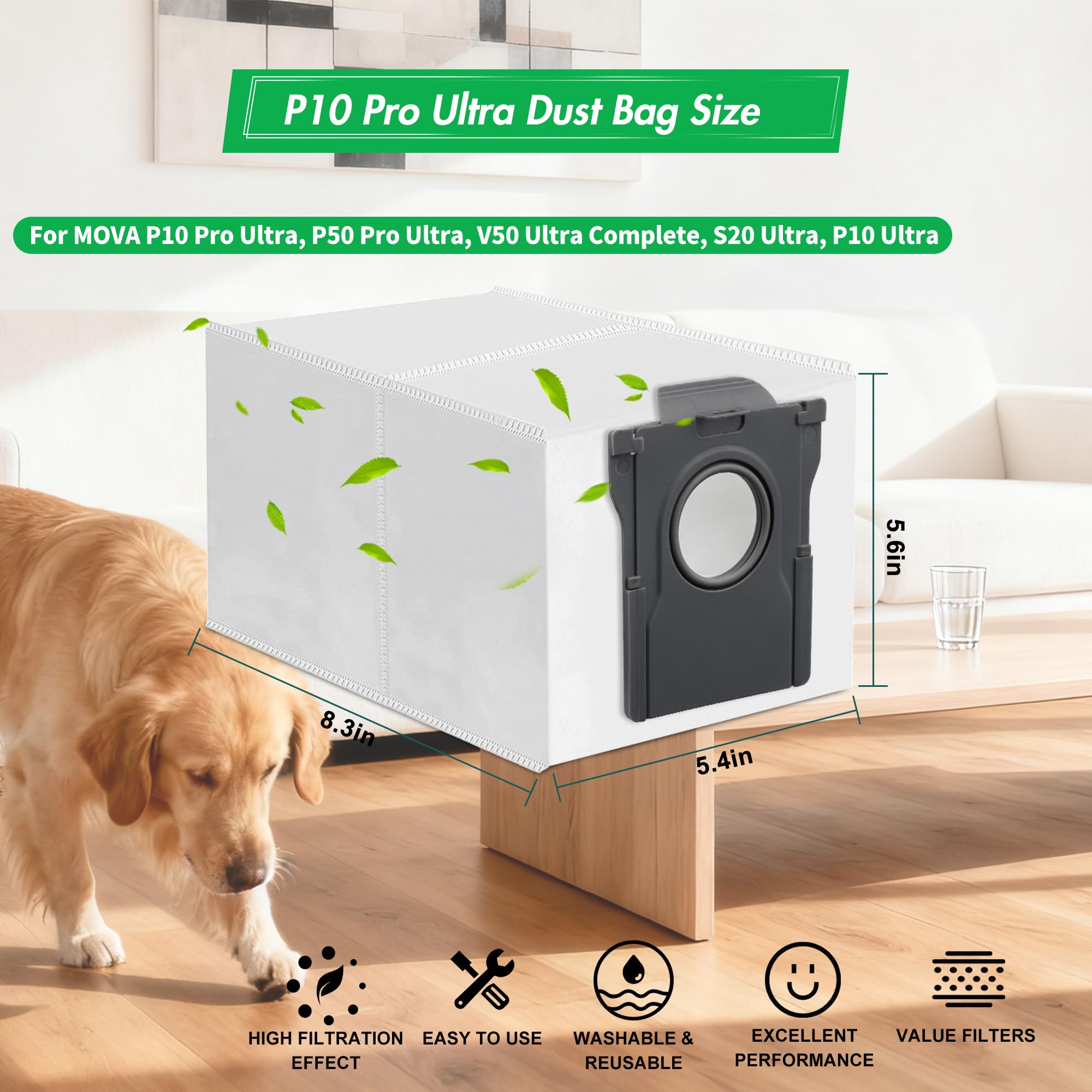 3.2L capacity MOVA dust bags for robot vacuum