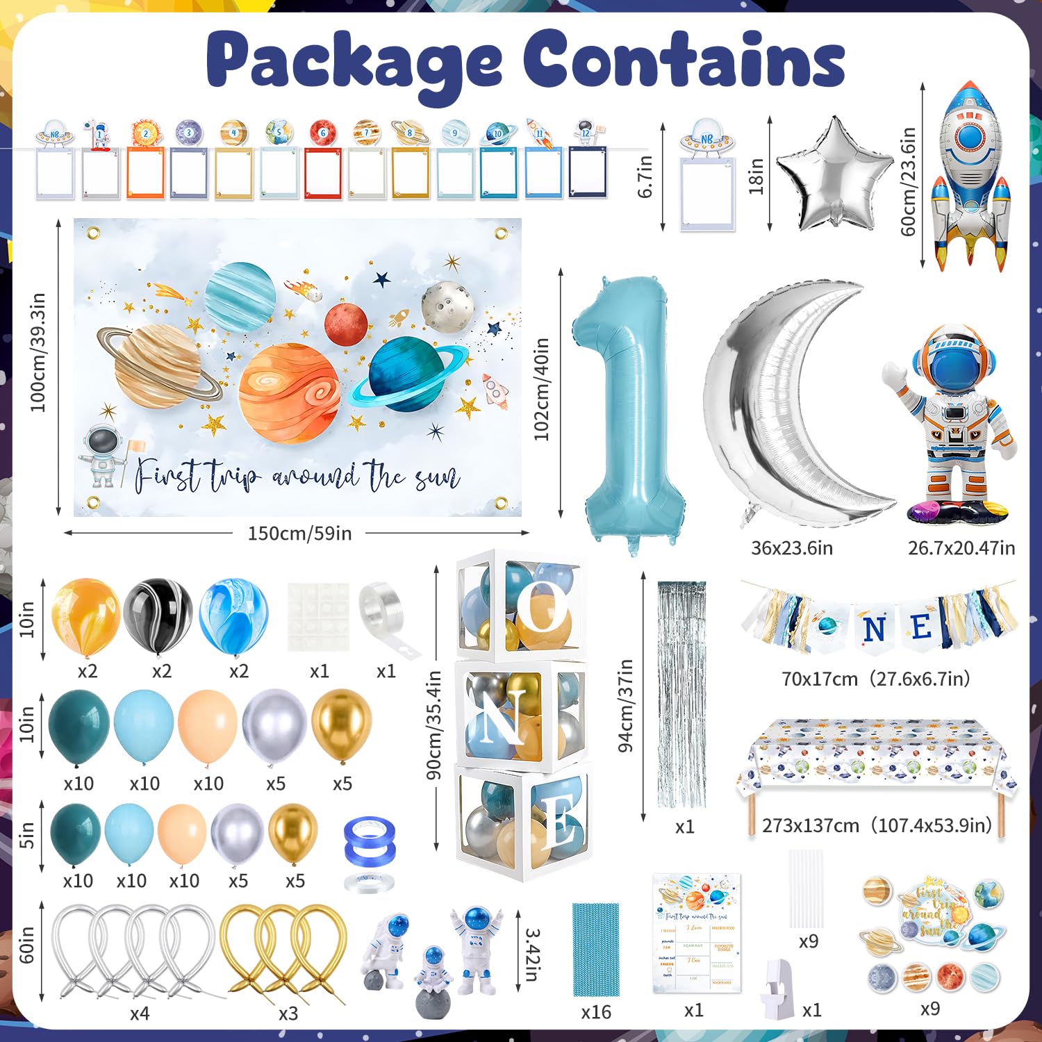 MOVINPE outer space balloons backdrop for boy party