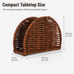 Faux rattan napkin holder standing on kitchen counter
