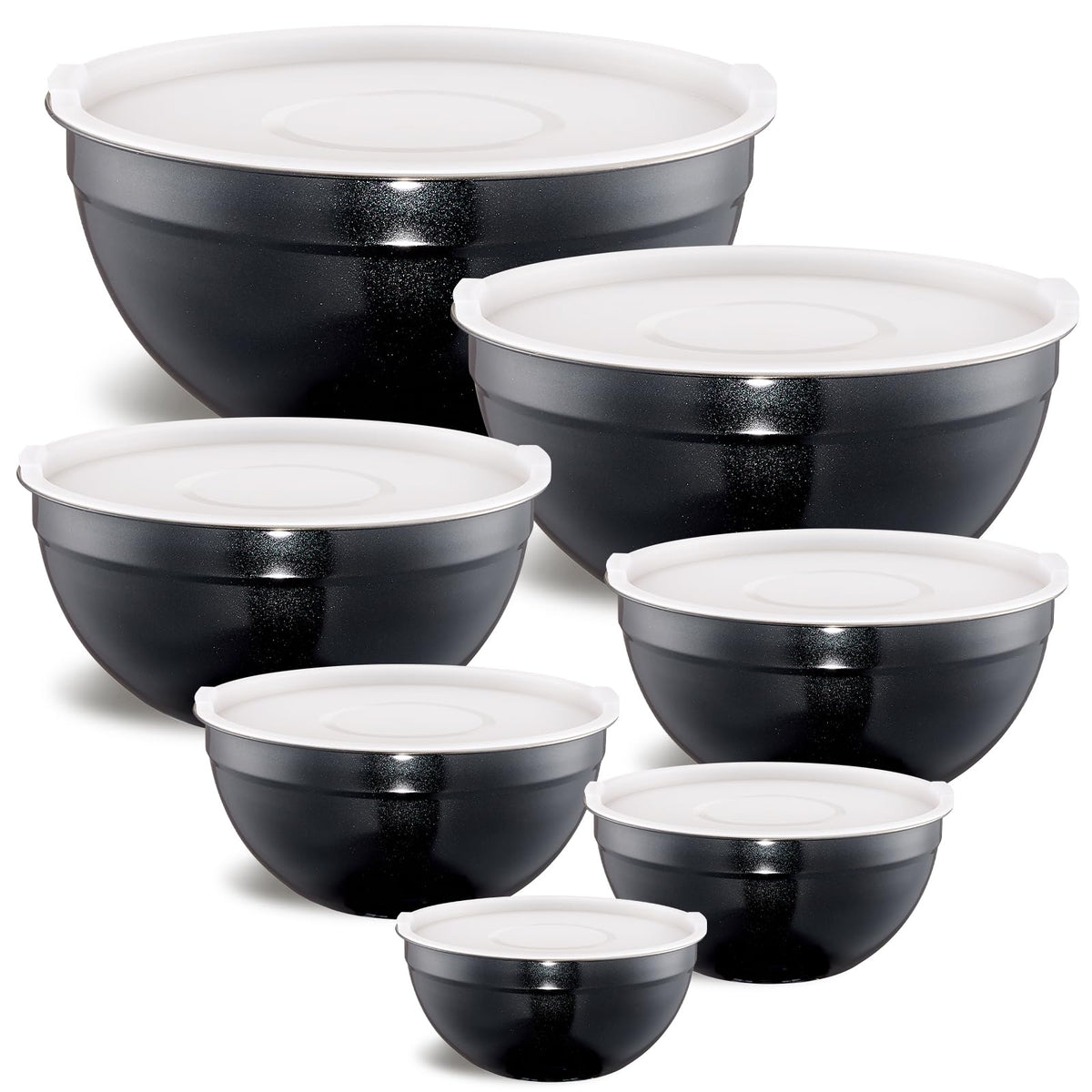Moxinox Black Mixing Bowls set of 7 stainless steel with airtight lids