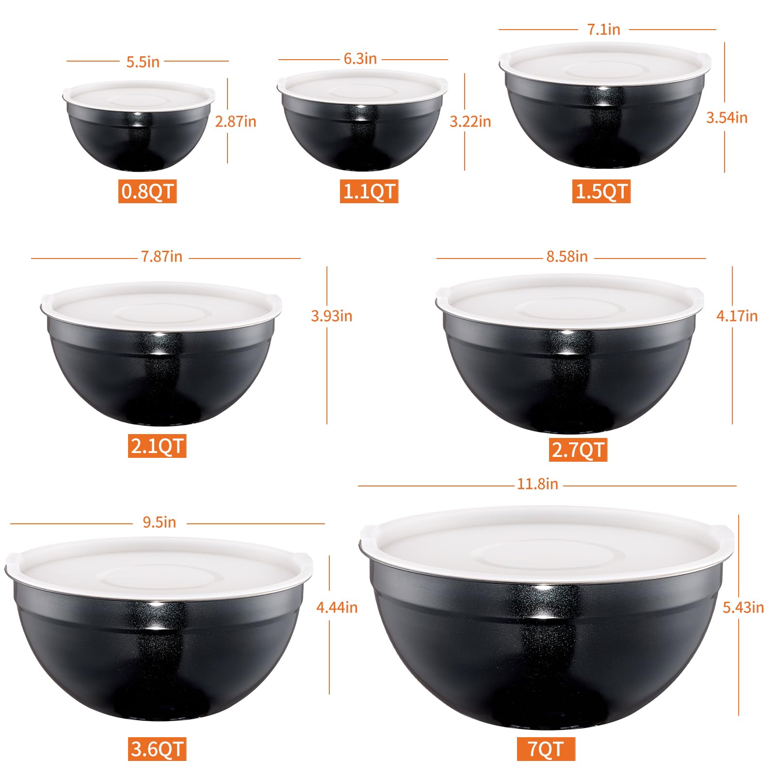 Nestable stainless steel mixing bowls set7 by Moxinox