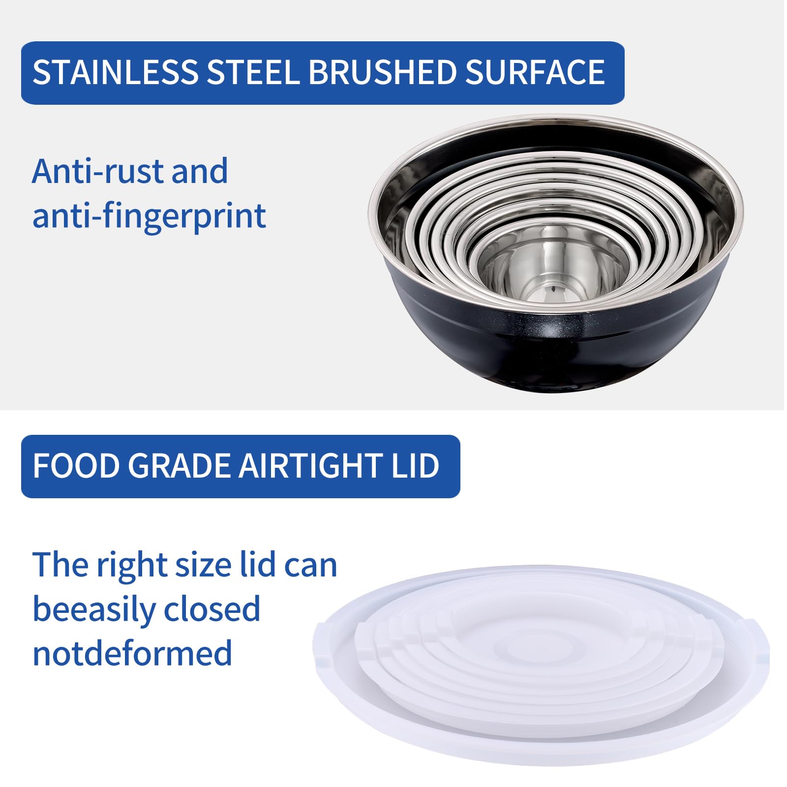 Stackable nesting design Moxinox stainless steel bowls for prep
