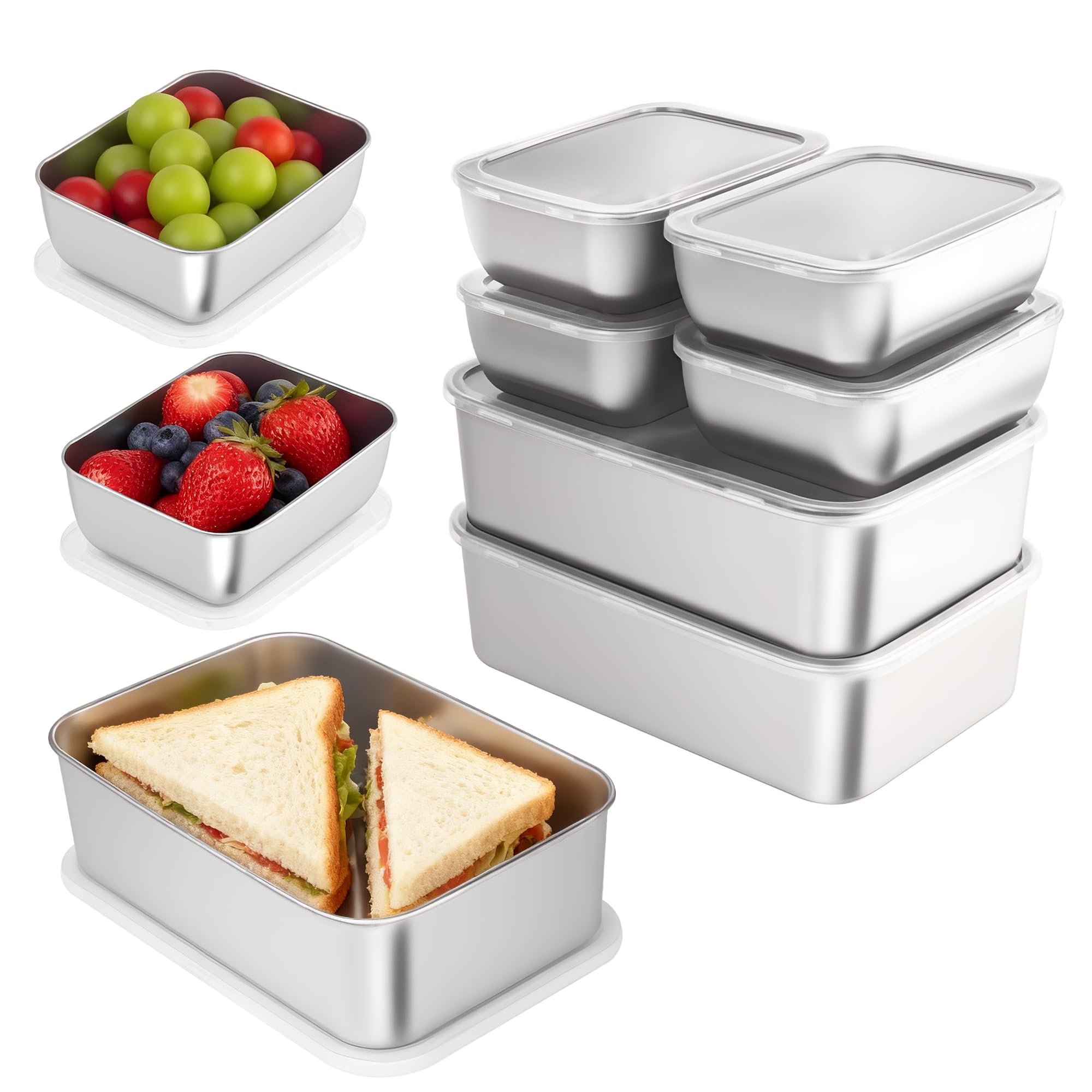 MQXYSDLY 9-Piece stainless steel storage set with lids and 3 large 55 oz containers
