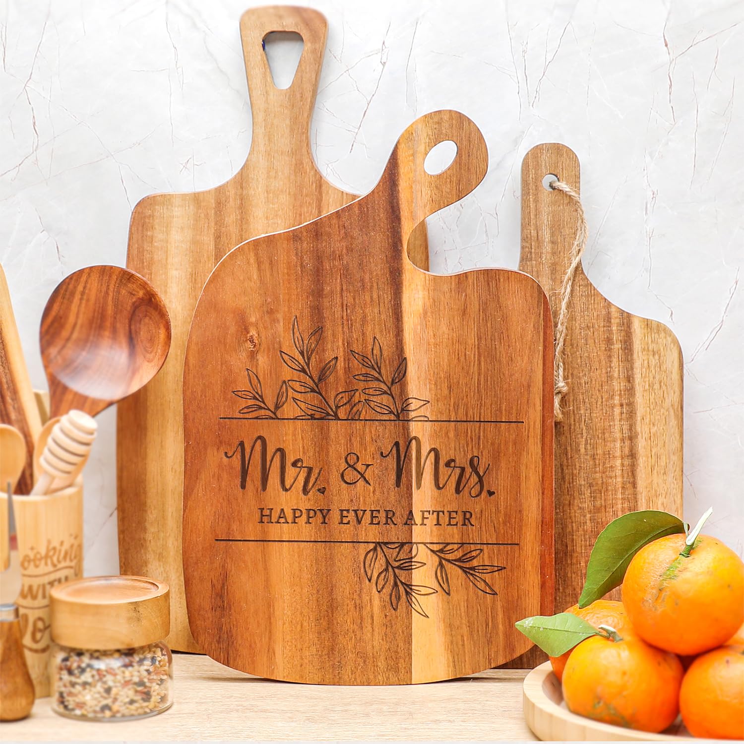 Mr and Mrs Cutting Board 12.6 inch acacia wood